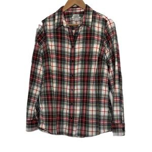 L. L. Bean 100% cotton flannel red/green plaid long sleeve button up top shacket